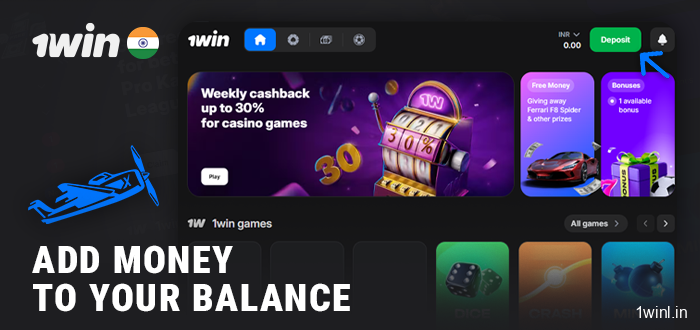 Make a deposit in INR currency to play Aviator at 1Win