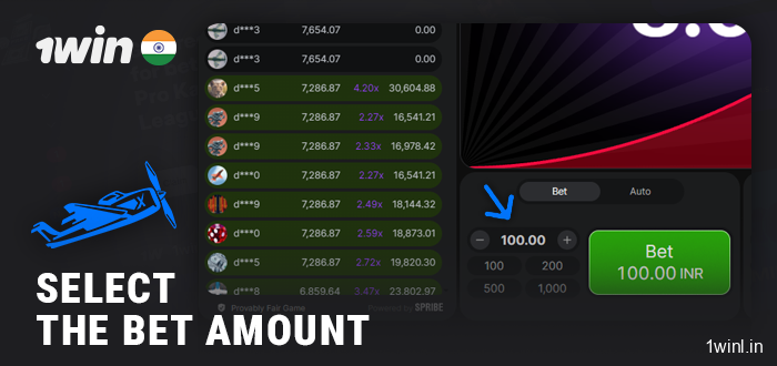 Specify the bet amount in Aviator online on the 1Win website