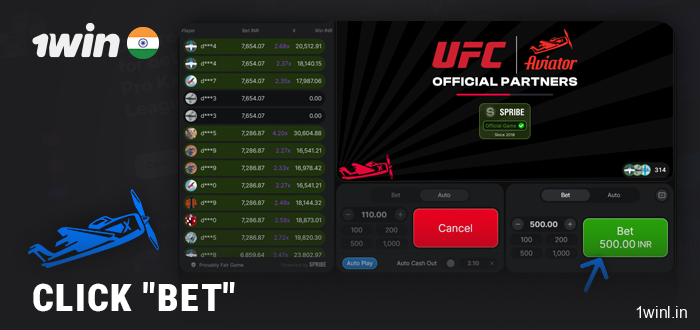 Place a bet on Aviator online at 1Win