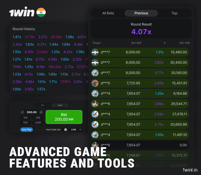 Tools in the Aviator crash game at 1Win India