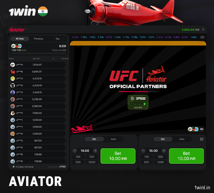 Online Aviator on the 1Win casino website