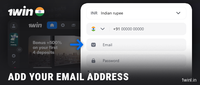 Enter email address to register with 1Win India